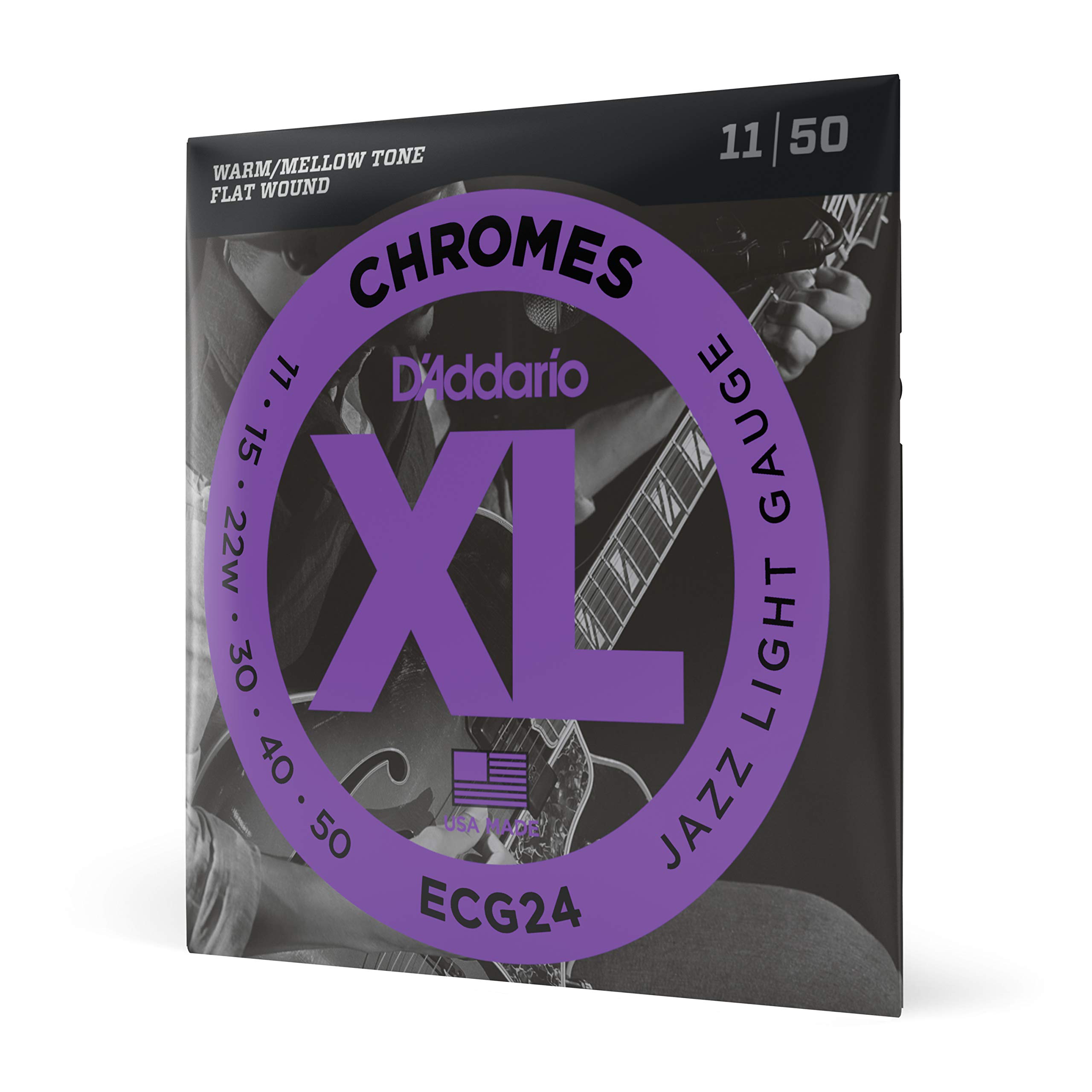 D'Addario Guitar Strings - XL Chromes Electric Guitar Strings - Flat Wound - Polished for Ultra-Smooth Feel and Warm, Mellow Tone - ECG24 - Jazz Light, 11-50, 1-Pack — image 1