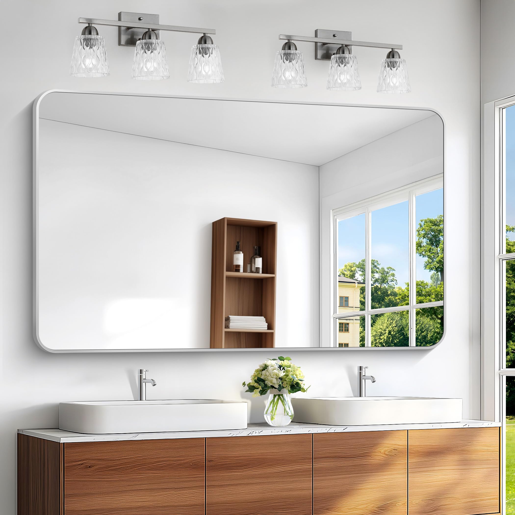 Photo 1 of ***OPENED FOR INSPECTION ***BONEWEI Silver Bathroom Mirror,60x36 inch Wall Mirror for Bathroom Wall Mounted,Rectangle Mirror for Bathroom Over Sink,Modern Frame Round Corner for Living Room,Bedroom Entryway,Horizontal/Vertical