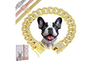 ROADTOFREE Gold Dog Chain Diamond Collar Walking Metal Chain Collar with Secure Buckle, Pet Cuban Style Collar Jewelry Accessories for Small Medium Large Dogs, Available in Multiple Pet Gift (Gold, 20inch)