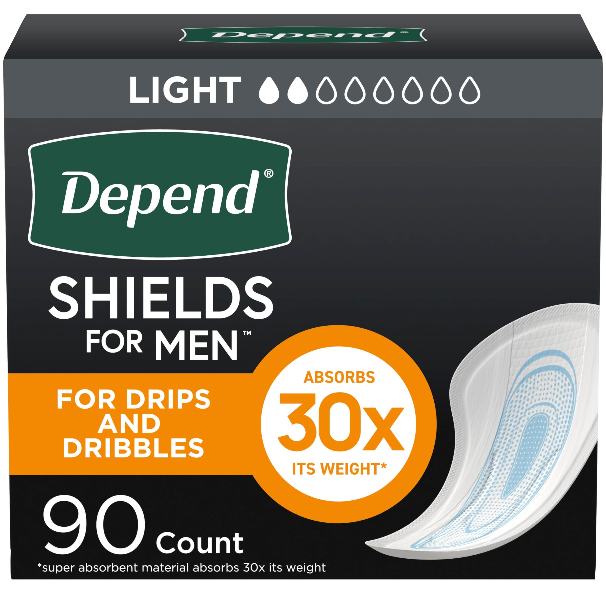 Photo 1 of Depend Shields Incontinence Pads for Men, Light Absorbency, 90 Count (Packaging May Vary)