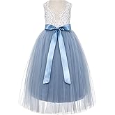 ekidsbridal Scalloped Lace Back Flower Girl Dress Daily Gown Birthday Party Holiday 207R