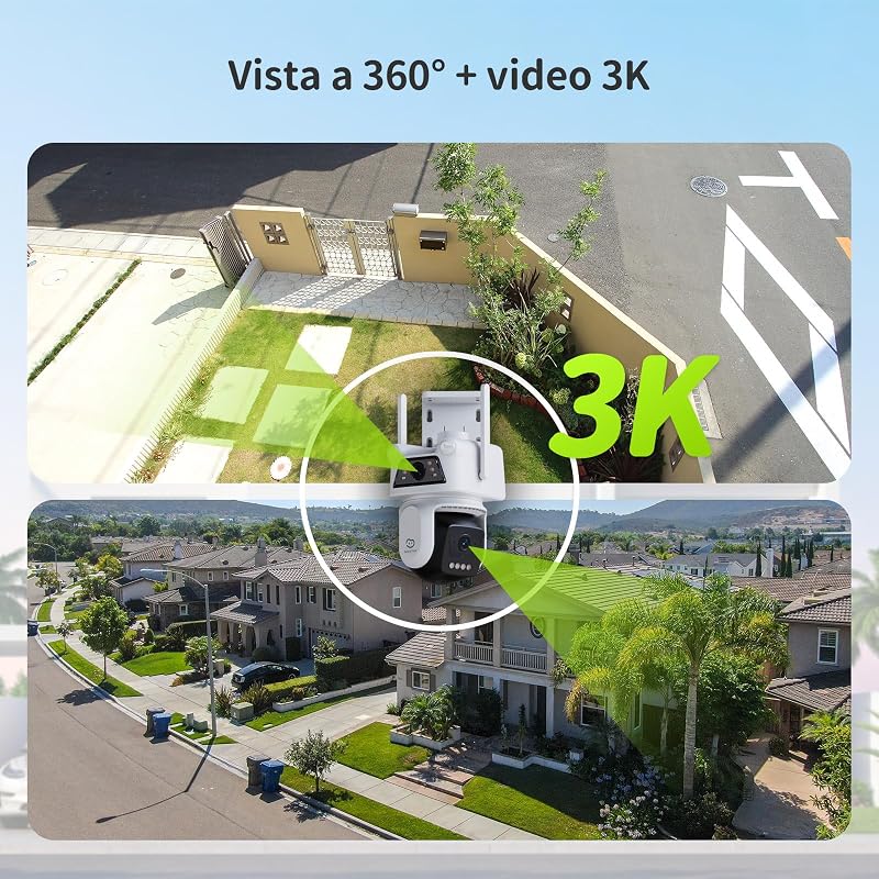 3K+3K (5MP+5MP) Telecamera di Sorveglianza Esterno a Doppio Obiettivo, Wi-Fi 2,4 GHz, Sicurezza a 360°, Tracciamento Auto, Rilevamento di Persone/Veicoli, Visione Notturna a Colori (D320) — foto 3 di 8
