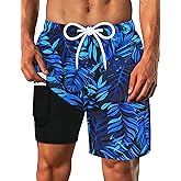 Sarfel Mens Swim Trunks with Compression Liner Mens Bathing Suit 7 Inch Inseam Men's Board Shorts Quick-Dry Swim Shorts Men