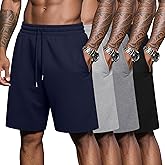 Neer 4 Pack Men Casual Shorts Cotton Summer Shorts Bermuda Athletic Drawstring Elastic High Waist Lightweight Shorts