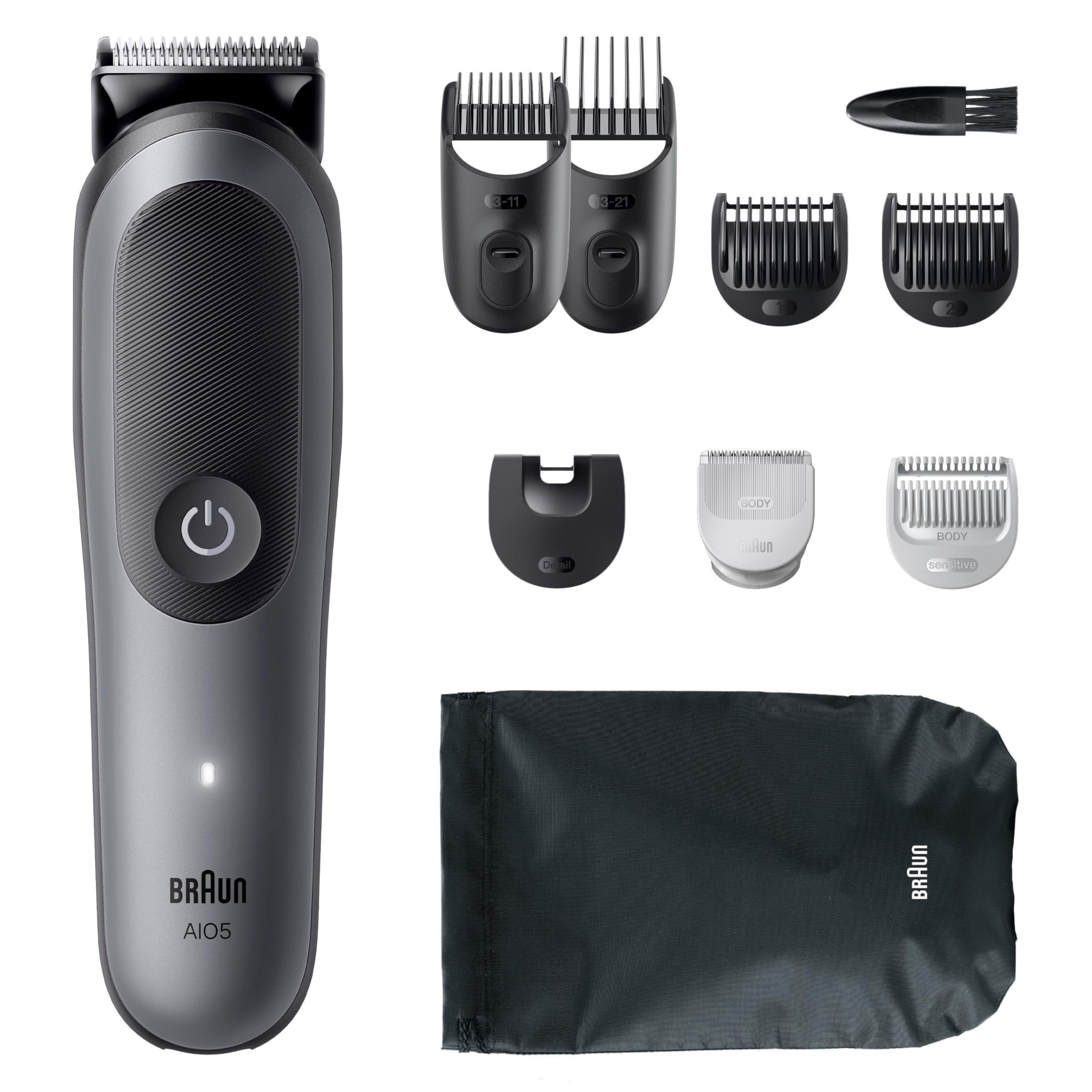 Braun Multigroom All-in-One Series 5, 9-in-1 Trimmer-Set 5, AIO5545, Grau - Barttrimmer, Haarschneider, Haarschneidemaschine für Gesicht, Kopf und Körper, 14 Längen, 120 Min. Akku, Wasserdicht 6