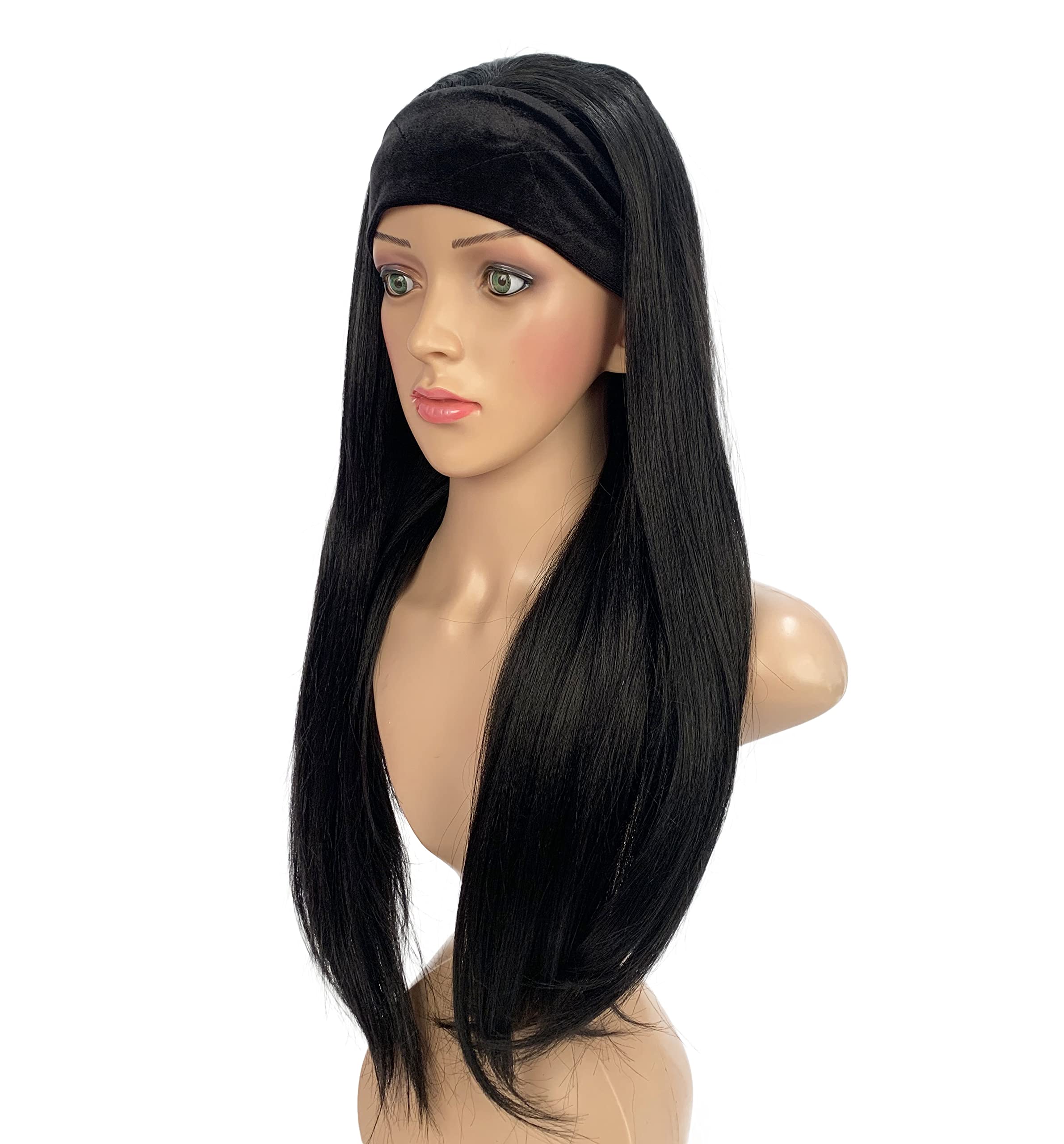 Sleek Synthetic HeadBand Wigs Straight HeadBand Wig 25 inches Headband Wigs Long Wigs 200g (1B)