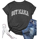 Mama Shirt Boy Mom Shirts for Women: Funny Mama Print T-Shirts Causal Short Sleeve Tee Tops