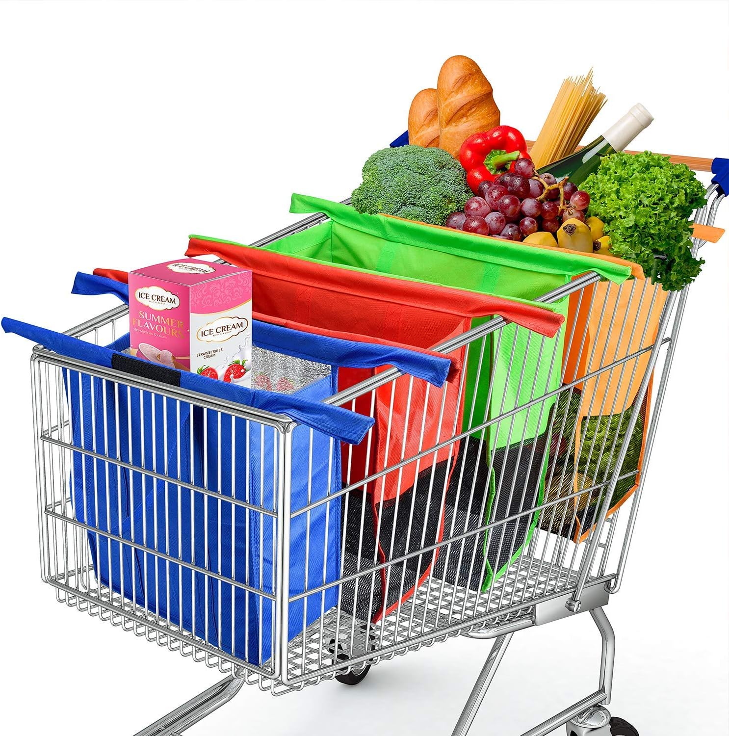 Glotoch Reusable Trolley Bags For Shopping Cart Mix Colors 4 Packs Shopping Cart Bags Reusable Grocery Bags for Trolley Carts Shopping Bags Trolley Bags Grocery Cart Bags for Hot or Cold Groceries