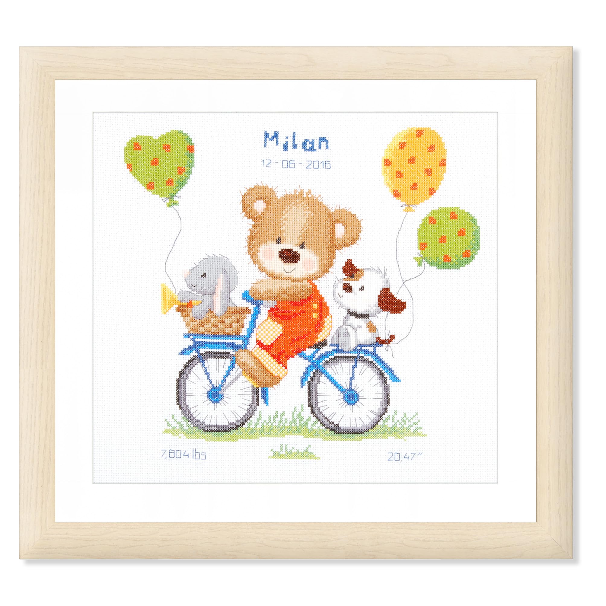 Vervaco Counted Cross Stitch Kit: Birth Record: Cycling Bear, NA, 27 x 29cm