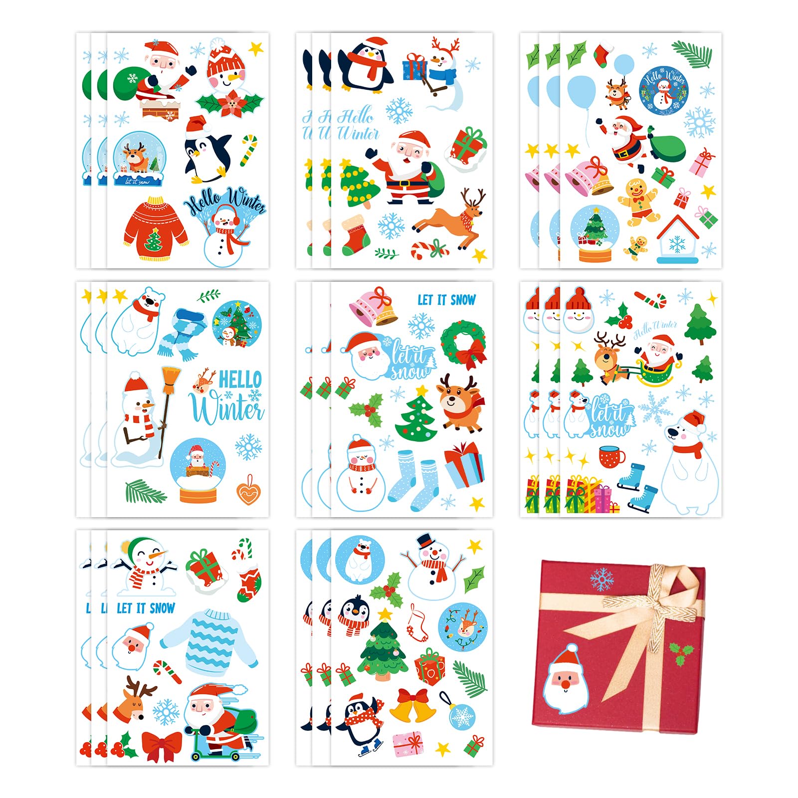 24 Pcs Christmas Theme Stickers for Kids, Winter Holiday Decals with Snowman Snowflake Polar Bear Penguin Wreaths Stocking for Xmas Party Crafts Gift Decoration