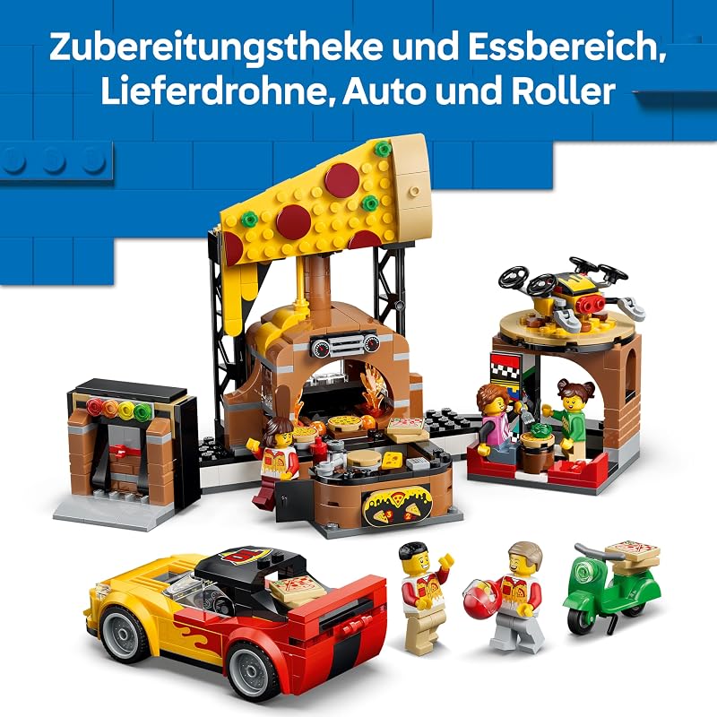 City Pizza-Liefererlebnis mit Fahrzeugen - inkl. Spielzeugauto, Roller, Drohne, Arcade-Automat und 4 Minifiguren - Geburtstagsgeschenk für Jungen ab 6 Jahren - 60496 — Foto 4 von 8