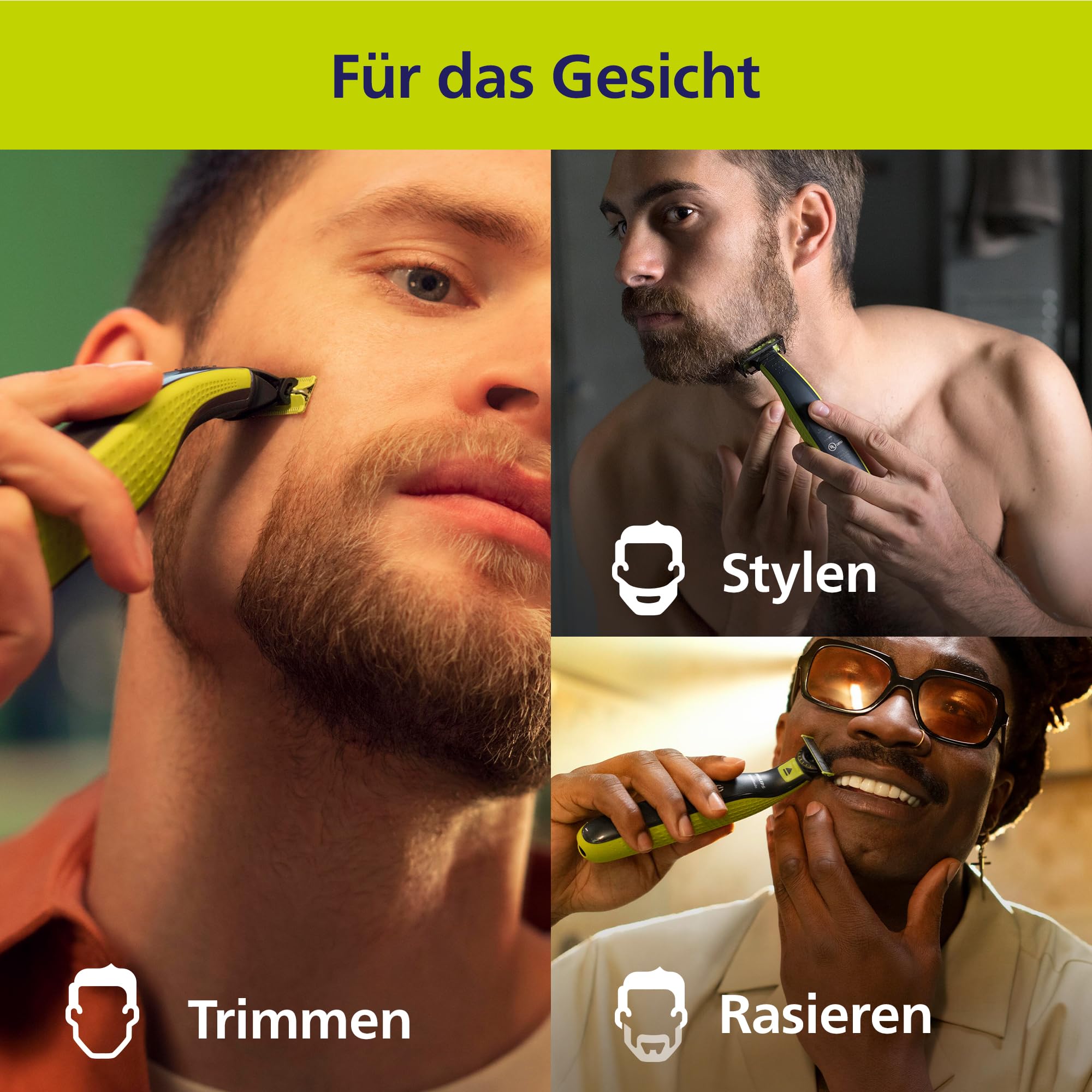 PHILIPS OneBlade 360 Face & Body - elektrischer Rasierer, Trimmer & Bodygroomer, 3x 360 Klingen, 3x Trimmaufsätze (1/3/5 mm), 2x Körperaufsätze, Nass- & Trockenrasur für Gesicht & Körper (QP2824/31) 2