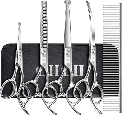 CIICII 7 Inch Dog Grooming Scissors Kit with Safety Round Tip (Silver)