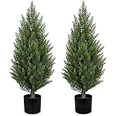Briful 3FT Artificial Cedar Topiary Trees Set of 2 – Realistic Faux Cedar Pines in Pots, UV Resistant Outdoor Porch & Entryway Plants, All-Season Evergreen Decor for Patio, Farmhouse & Holiday