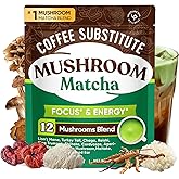 Venture Pal SUPERFOODS Mushroom Matcha Powder – 12 Adaptogenic Mushroom Coffee Alternative with 1.5B Probiotics & L-Theanine, First Harvest Ceremonial Matcha for Focus & Energy, 30 Servings
