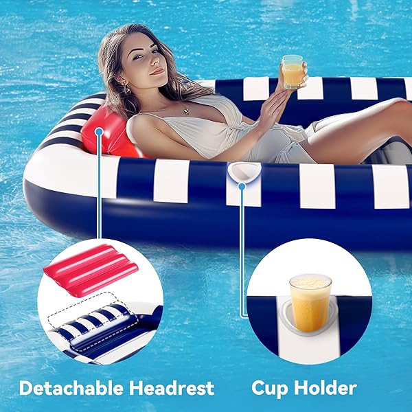 POOL WAVE INFLATABLE POOL LOUNGER FLOATS W/WATER SPRINKLER, 80″ X 66″ LARGE TANNING BED FOR ADULT KIDS, OUTDOOR SUN BATHING FLOATING BLOW UP RAFT W/PILLOW, SUMMER BEACH LAKE FAMILY PARTY GIFT – BLUE