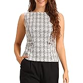Allegra K Tweed Top for Women Elegant Sleeveless Crew Neck Business Casual Blazer Vest Tops