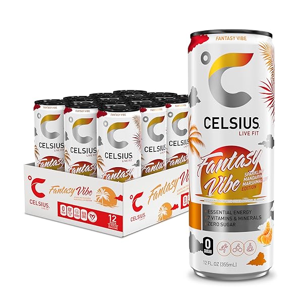 CELSIUS SPARKLING FANTASY VIBE, FUNCTIONAL ESSENTIAL ENERGY DRINK, 12 FL OZ (PACK OF 12)
