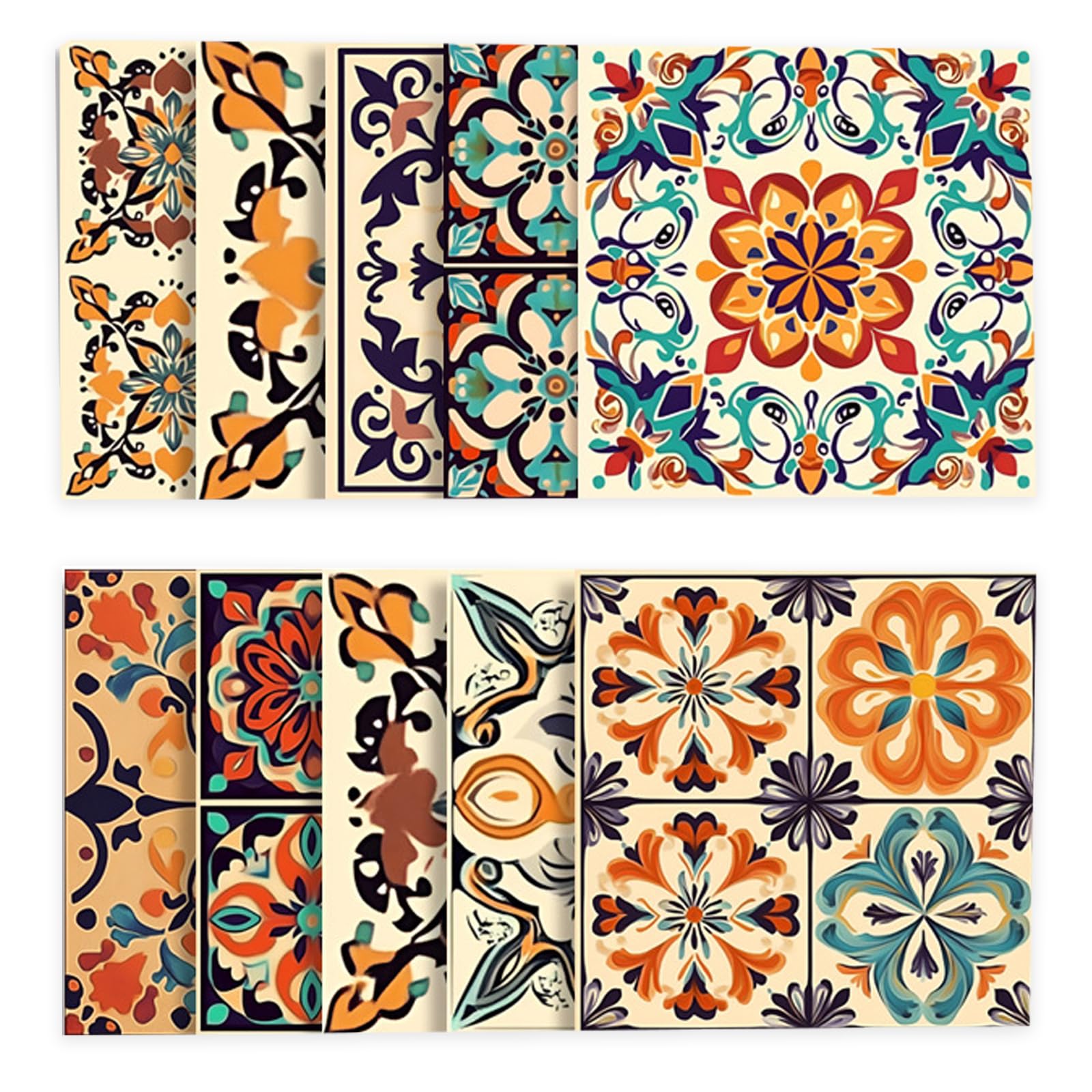 Photo 1 of 10 PCS 7.8"x7.8" Vintage Mexican Tile Stickers – Colorful Peel and Stick Wall Decals for Kitchen Backsplash, Self-Adhesive Waterproof Decor for Walls and Room Accents