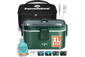 TRAVELISIMO Extra-Large Electric Lunch Box Food Heater 1.8L Capacity for Big Meals, 80W Portable Food Warmer Stainless Steel 