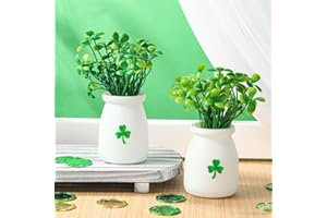 Nitial 2 Pcs St. Patricks Day Artificial Plants St. Patricks Shamrock Vase Decoration Green Plants Artificial Decoration Fake Plants for Office Clover Floral Small Greenery Decoration for Irish