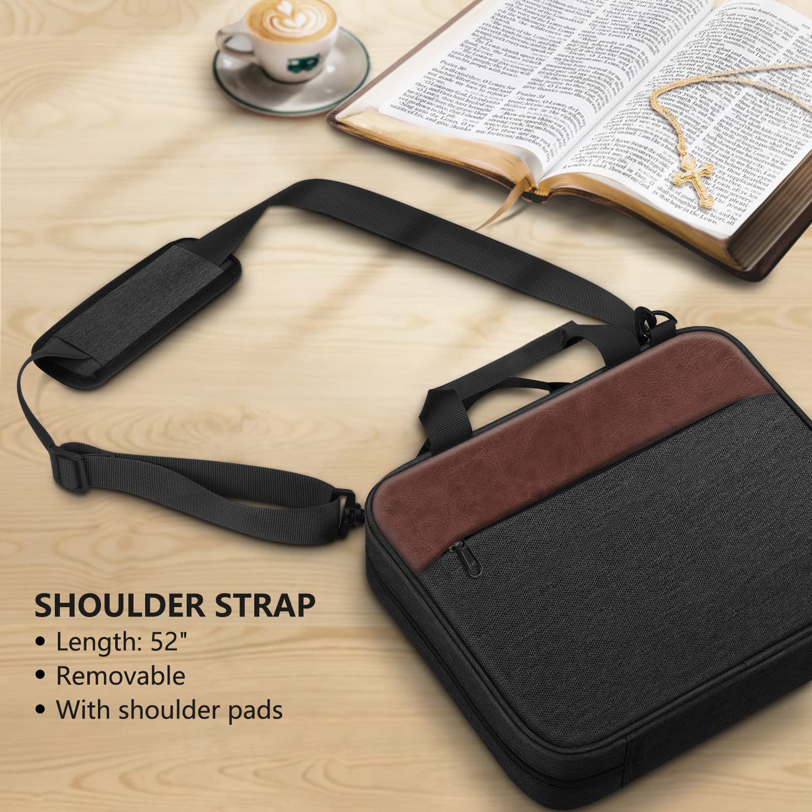 FINPAC Large Bible Cover, Carrying Book Case Church Bag Bible Protective with Zippered Pocket and Handle, Gift for Men Women