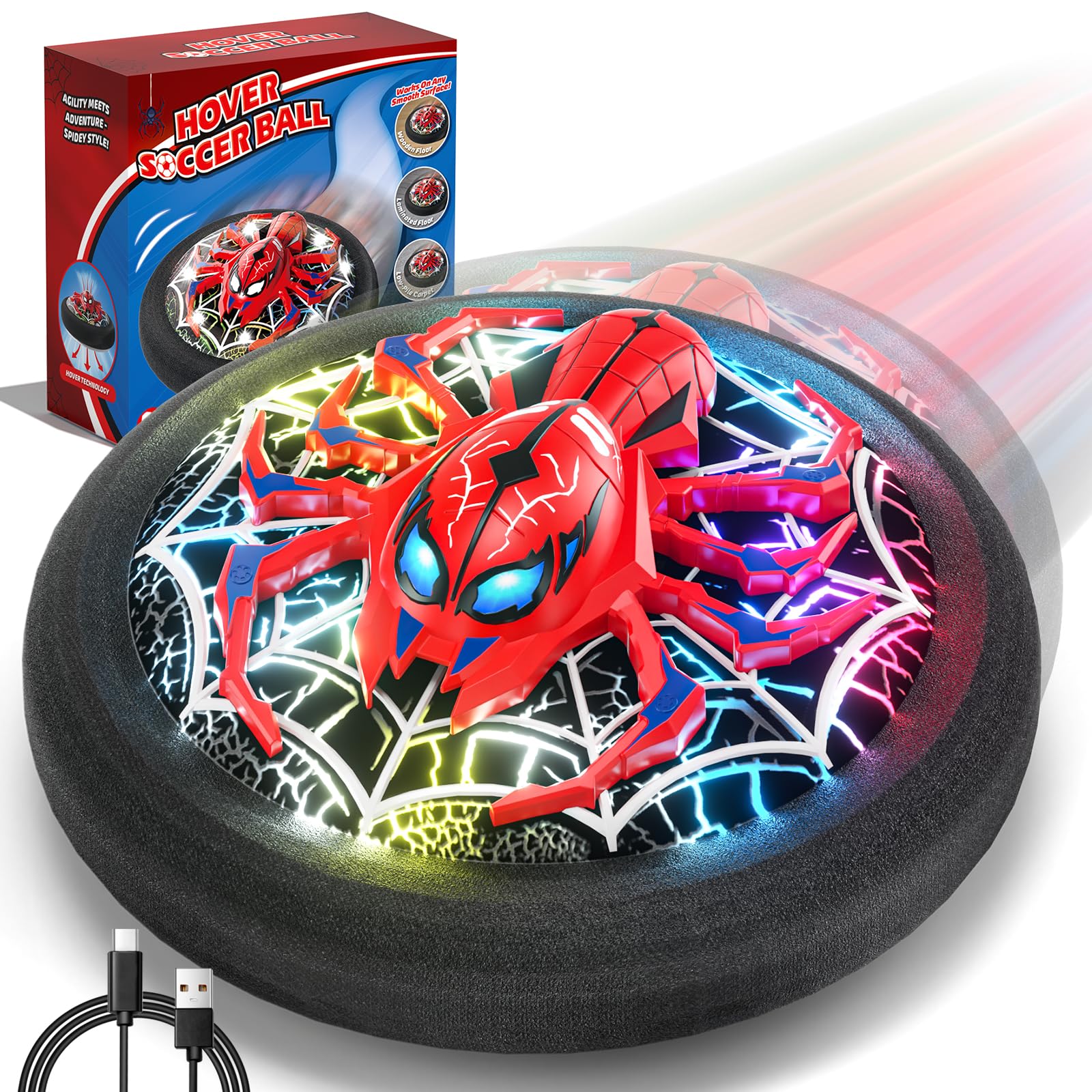 Spider Hover Football for Kids, Air Power Soccer Ball with LED Lights & Rechargeable Battery for 3-12 Year Boys, Indoor Games Christmas Birthday Gift for Boys Girls Age 3 4 5 6 7 8-12