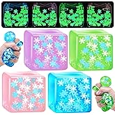 4 Pack Squeeze Cube with Glow in The Dark Snowflakes Inside,Squishy Fidget Gummy Toys , Luminous Sensory Toys for Kids Autism , Maltose Balls for Anxiety Stress Relief Gifts for Kids
