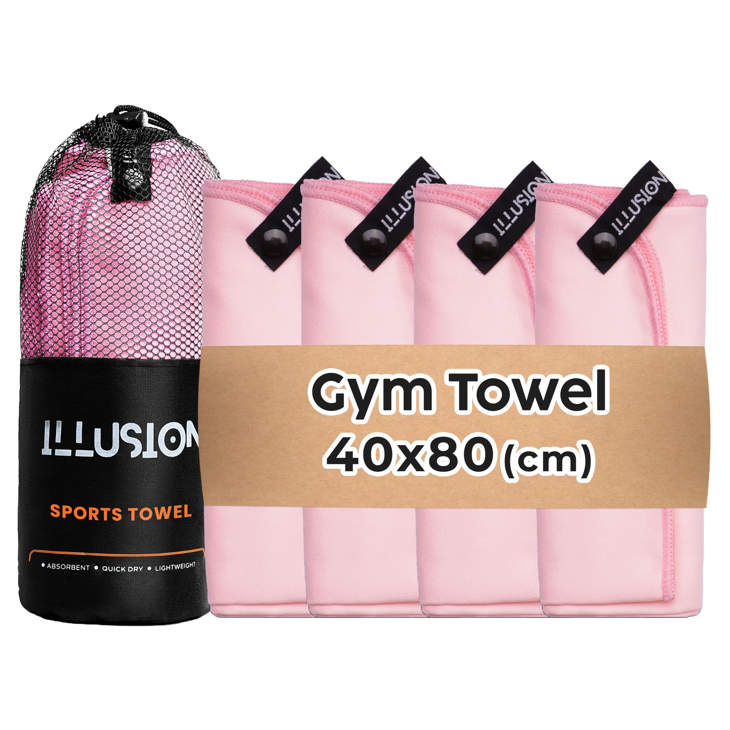 illusion Small Microfibre Gym Towel for Active Sports (40x80cm) - Lightweight Quick Dry Towel - Ideal for Cardio, Cycling, Strength Training, Yoga, and Running, Perfect for Athletes Training Outdoors