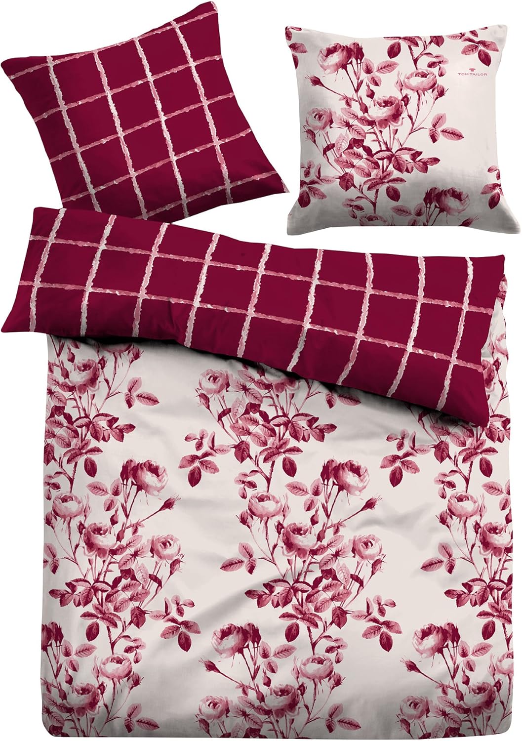 TOM TAILOR Renforcé Bettwäsche 100% Baumwolle - Wendemotiv Bold Check Lila