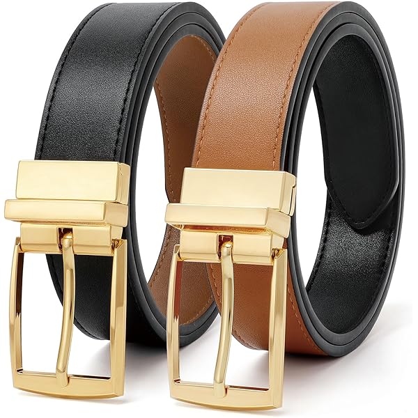 XZQTIVE Reversible Leather Belts for Women with Rotated Metal
