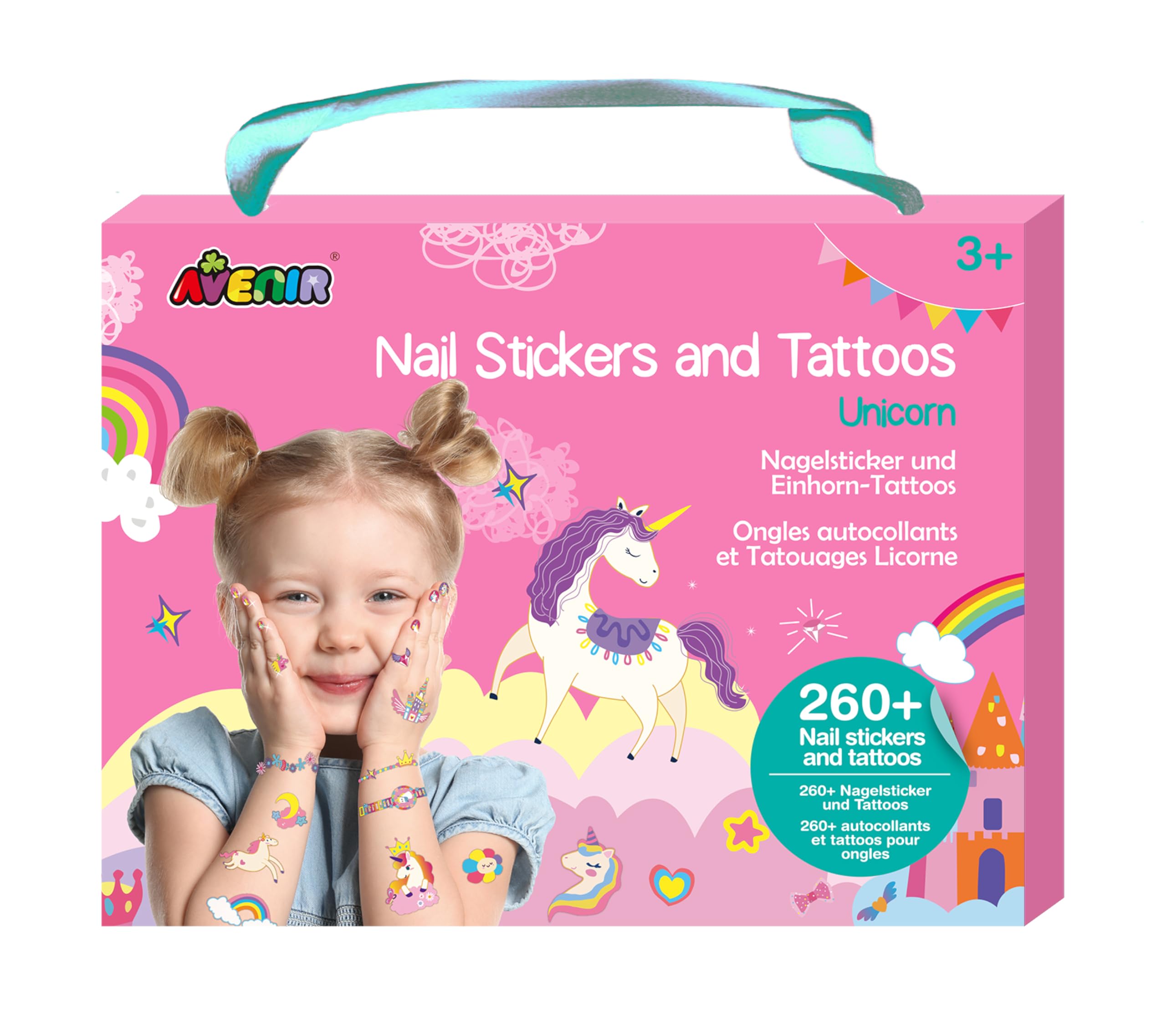 Avenir Nail Stickers and Tattoos | Unicorns, 260+ Temporary Stickers and Tattoos | Kids Ages 3+ | Nail Art Decals Self-Adhesive Cute Supplies Art Design Decoration Accessories