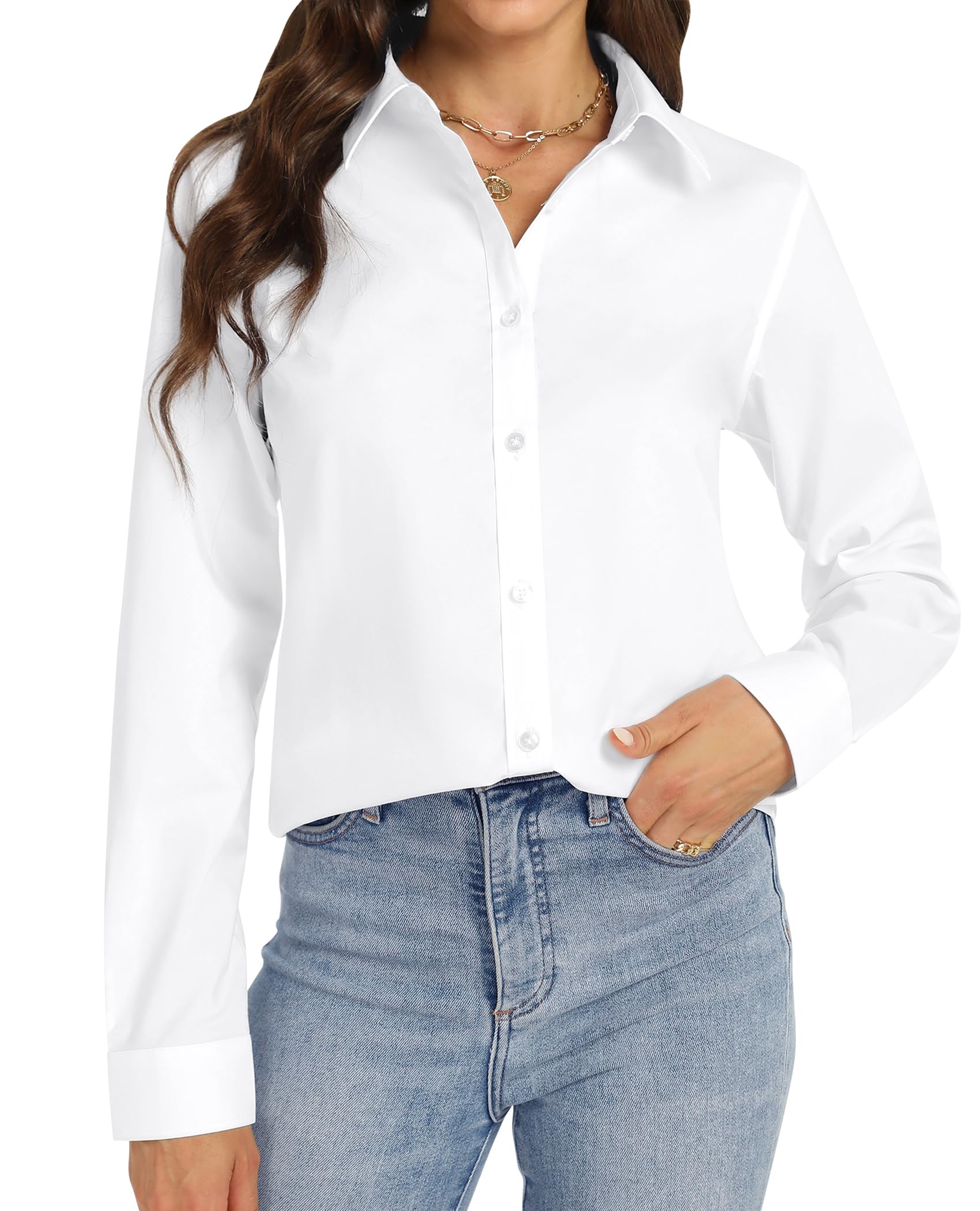 Wowcarbazole Women's Oversized Button Down Shirt Dress - Long Sleeve Collared Tunic Top With Pocket - View #2
