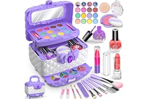 MOZOK Kids Makeup Kit for Girl, Washable Pretend Dress Up Beauty Set Real Cosmetic Case for Little Girls, Safe & Non-Toxic Make Up Toys for 3 4 5 6 7 8 9 10 11 12 Year Old Girls Kids Toddler Gifts