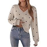 Zeagoo Women's 2025 Fall V-Neck Cropped Sweater Trendy Long Latern Sleeve Ribbed Knit Pullover Crop Tops