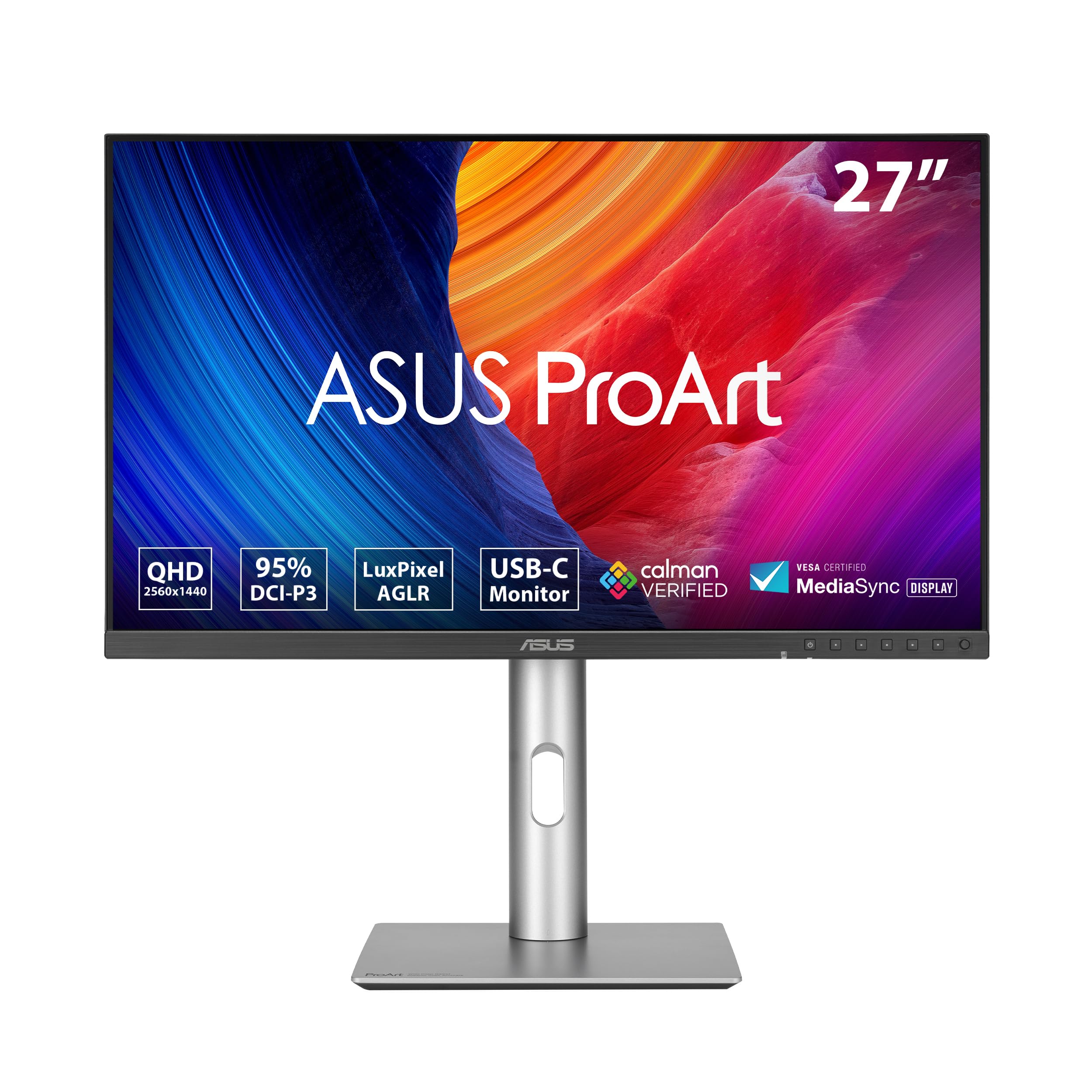 ASUS ProArt PA278CFRV - 27 Zoll WQHD Professioneller Monitor - 16:9 IPS, 2560x1440, 100 Hz - ergon., Pivot, Calman, hohe Farbtreue, DisplayHDR 400 - DP Daisy Chain, HDMI, 96W USB-C, USB-Hub, Speaker