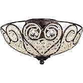 Ceslee 3-Light Rustic Bronze Flushmount Ceiling Lamp with Heart Scroll Crystal Shade