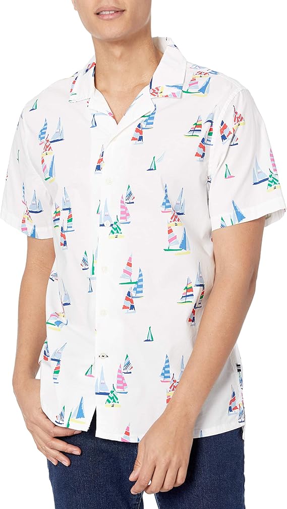 Nautica Men's Classic Fit Nautical Print Shirt Button Amazon.co.uk
