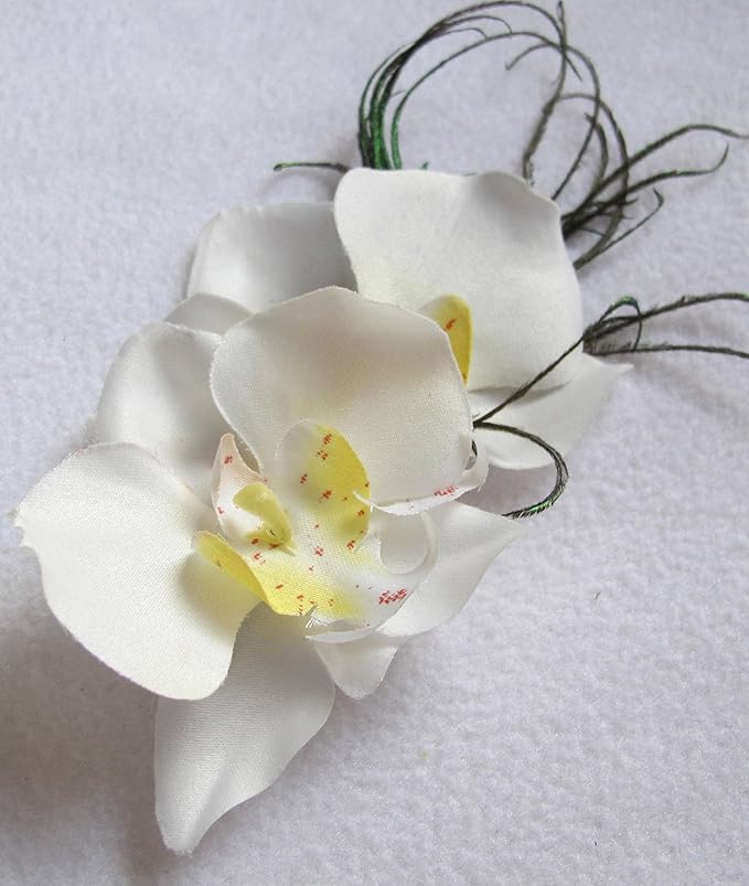 Buy White Orchid Hair Clip With Peacock Feathers Online At Low