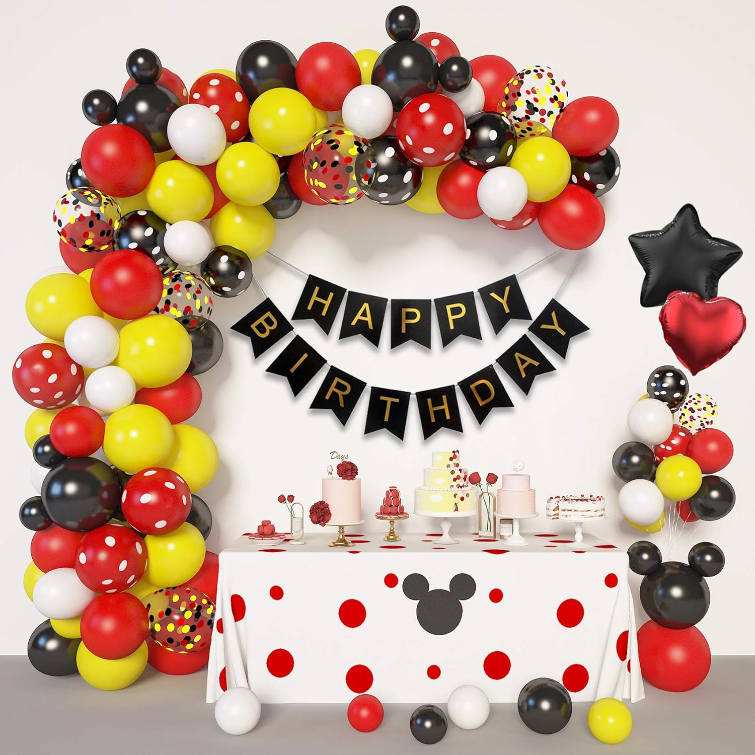 Amazon Com Cartoon Mouse Birthday Balloons Arch Garland Kit Foil Confetti Black Red Yellow Latex Balloons With Happy Birthday Banner For Mickey Theme Birthday Party Supplies Decorations With 4 Balloon Tools Toys cartoon mouse birthday balloons arch garland kit foil confetti black red yellow latex balloons with happy birthday banner for mickey theme birthday
