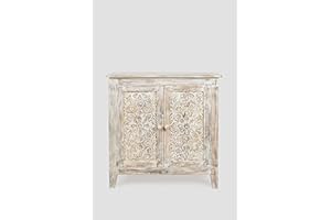 Jofran Global Archive Hand Carved Accent Chest Cabinet, 32', Weathered White