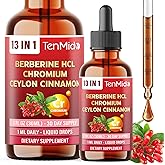 Tenmido 13in1 Berberine Liquid Drops with Chromium, Ceylon Cinnamon, Bitter Melon, Turmeric, Green Tea, Ginseng, Sylvestre, Moringa, Apple Cider Vinegar & More - 30 Days Supply - 1FL Oz