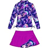 Vogseek 3-12T Girl Swimsuits 2pcs Long Sleeve Swim Rashguard Bathing Suit with Cover-ups Skirt