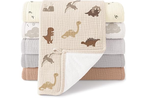 Bearmoss 100% Cotton Muslin Burp Cloths Sets 6 Pack 20x10inch Large Burping Clothes Extra Soft Absorbent for Newborn Unisex B