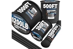 HOKINETY 1200 Paracord Rope - 4.4mm 14 Strand Nylon Parachute Spool para Cord Lanyard for Outdoor Camping Survival Utility Tent Crafting DIY Projects Fishing Clothsline Bracelet - Black 100FT