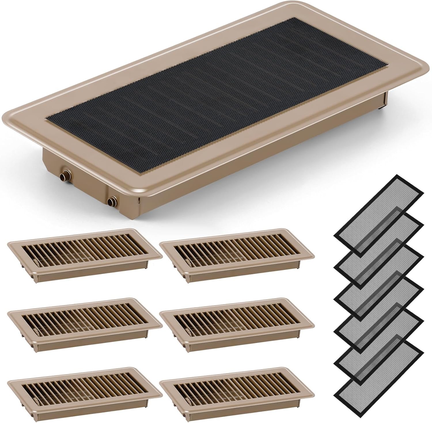 Registers, Grilles & Vents - Therwen 12 Pcs Floor Vents Register with Screen Cover Magnetic Set, Heavy Duty Floor Vent Covers Walkable with Damper and Floor Register PVC Vent Mesh Filter for Floor Replace (Brown, 4 x 10)