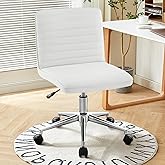 Furniliving PU Leather Home Office Chair, Armless Computer Desk Chair with 360° Swivel Wheels Adjustable Height Comfy Chrome Legs for Living Room Bedroom, Vanity, Office, Ivory White