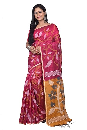 Handloom Cotton Silk Block Print Saree With Blouse