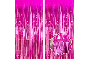 YUKL Hot Pink Curtains Fringe Backdrop Hot Pink Streamers Party Decorations 2Pack 3.3*8.2FT Hot Pink Birthday Decorations Tinsel Backdrop Curtains Party Decorations for Womens Girls Party Decorations