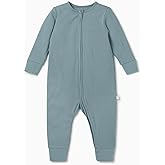 MORI Baby Ribbed Clever One Piece Pajamas - Viscose from Bamboo and Cotton Blend - Unisex Infant Two Way Zipped Long Sleeve